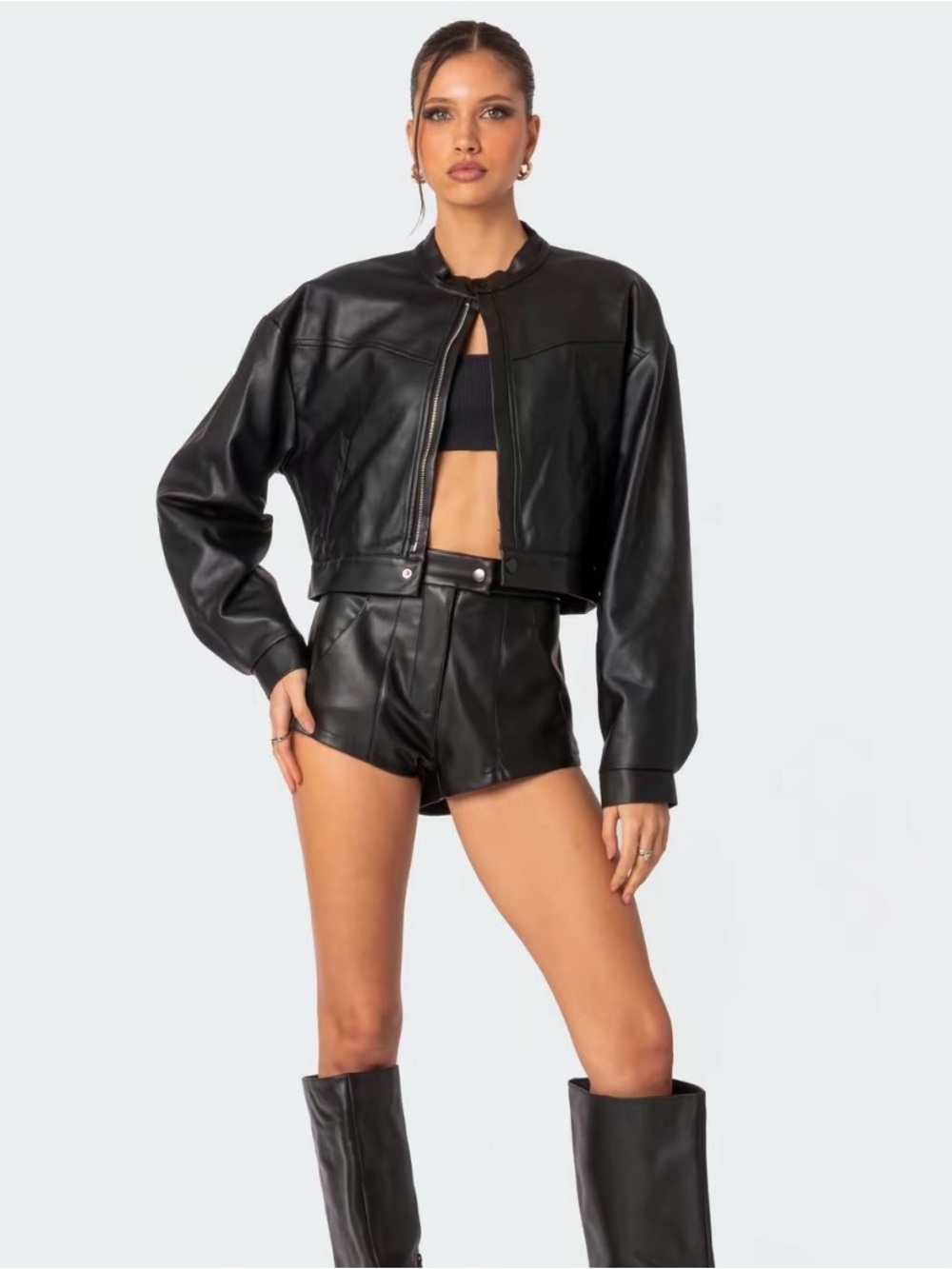 Edikted | Black Micro Leather Shorts